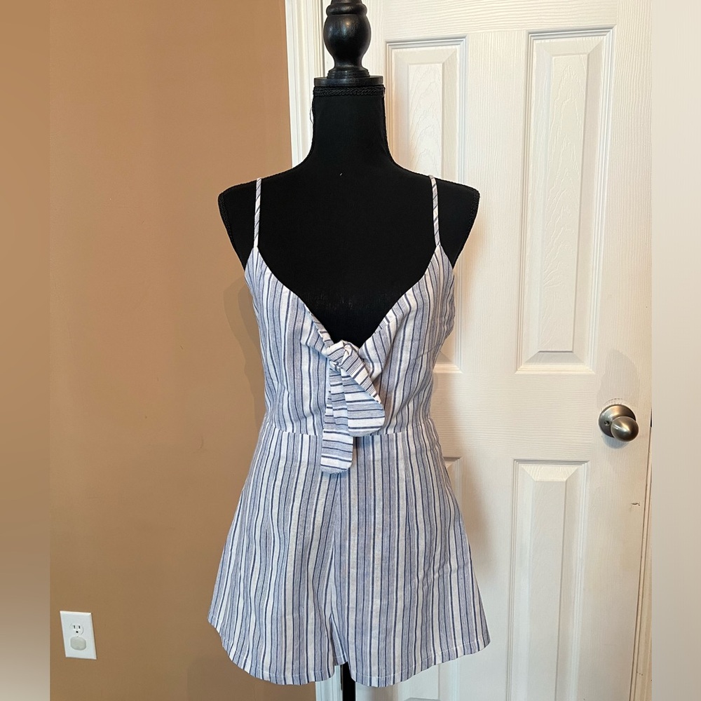 By The Way Revolve Romper Striped Bow Shortalls Blue White size S